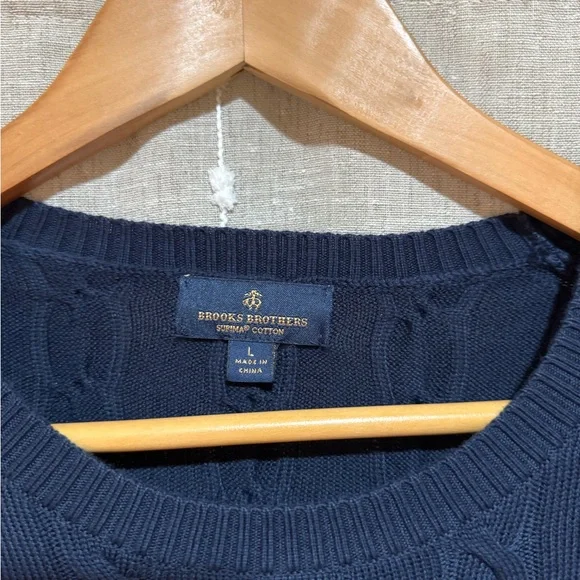 Brooks Brothers Navy Blue Cable Knit Crewneck Sweater - Picture 2 of 4